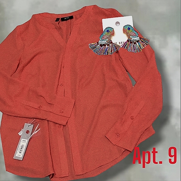Apt 9 cayenne coral sheer button blouse XLP - Picture 15 of 16